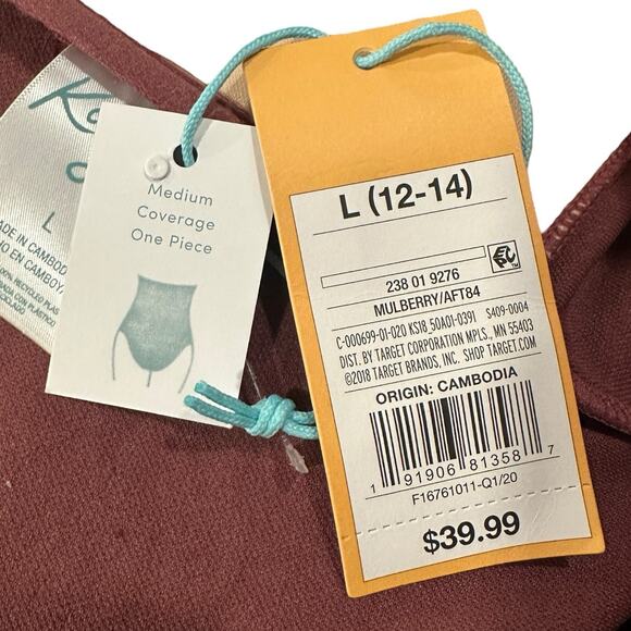 Kona Sol Women's Scalloped Flounce One Piece Swimsuit Size Large Mulberry NWT - Picture 5 of 6